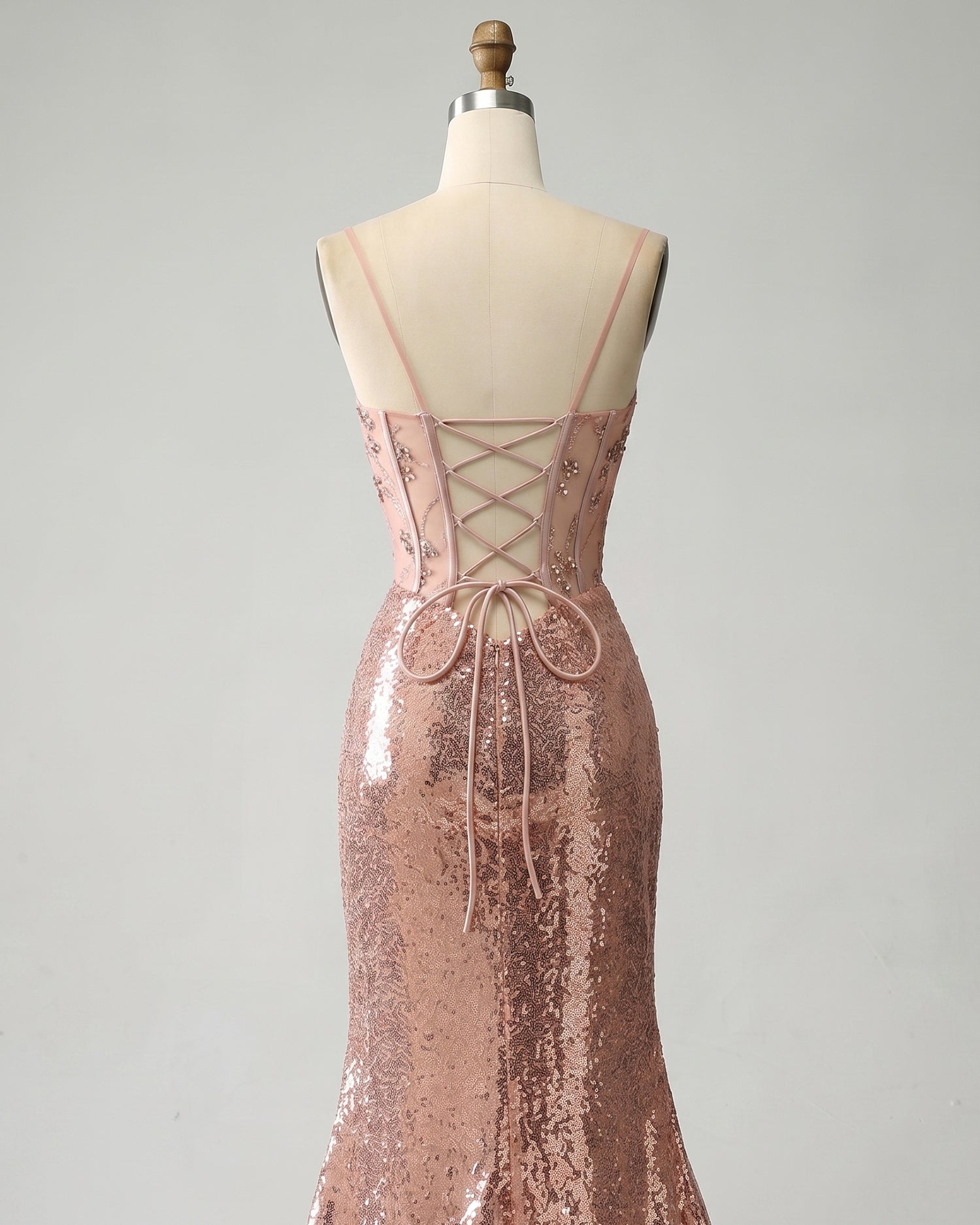 Rose Gold Mermaid Sequin Corset Prom Dress