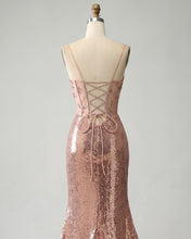 Rose Gold Mermaid Sequin Corset Prom Dress