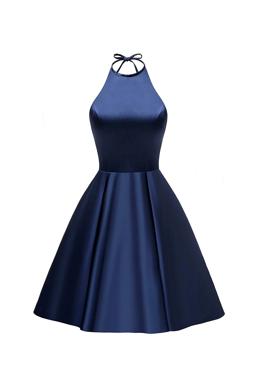 Lace-Up Pleated Halter Satin A-Line Cocktail Dress