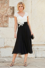 A-line V-neck Cap Sleeves Tea-length Chiffon Lace Mother of the Bride Dresses