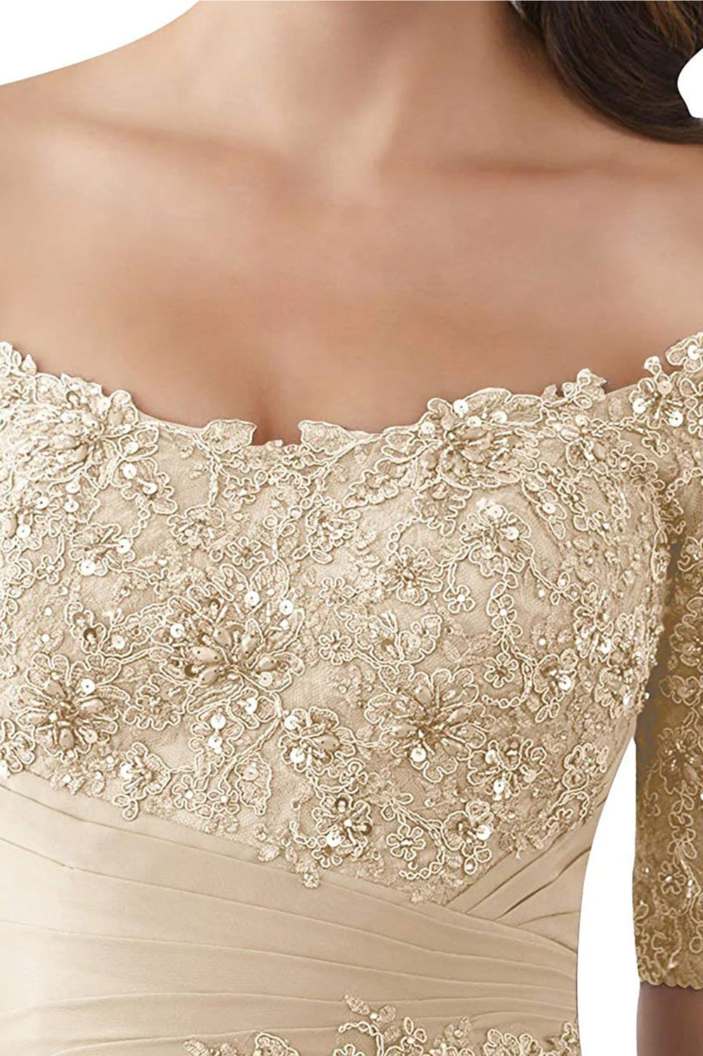 Off-the-Shoulder Lace and Chiffon Mother of the Bride Gown