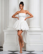 White Strapless A Line Satin Short Homecoming Dress With Bow
