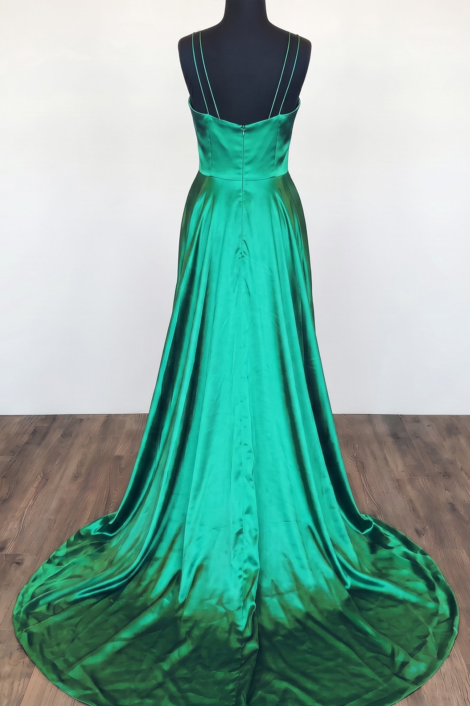 Spaghetti Straps V Neck Split Prom Dresses