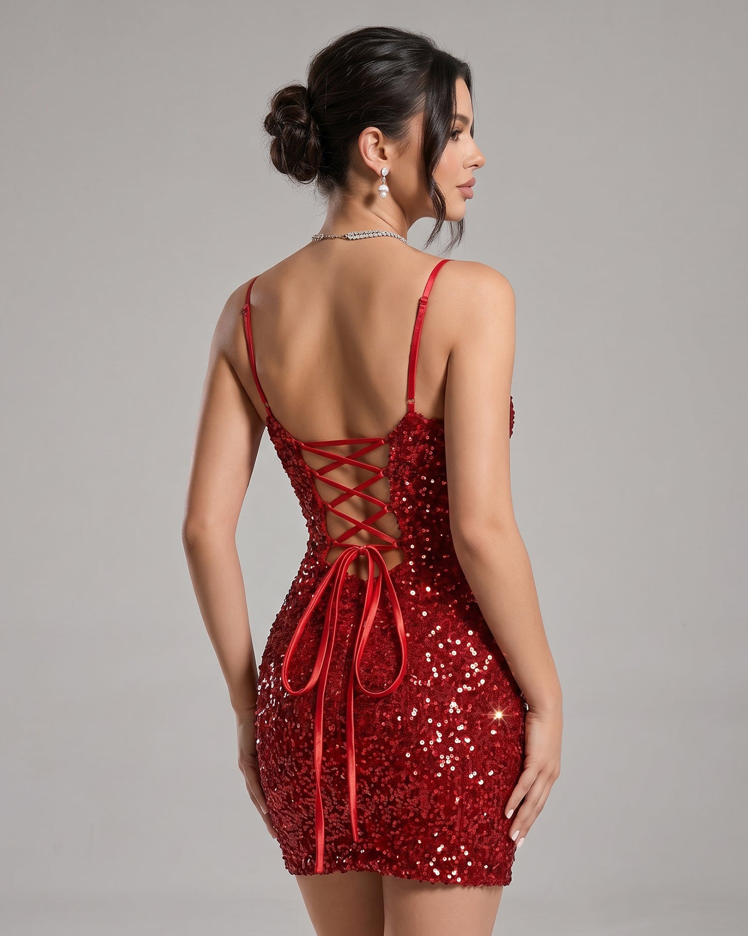 Burgundy V Neck Bodycon Sequins Mini Party Dresses