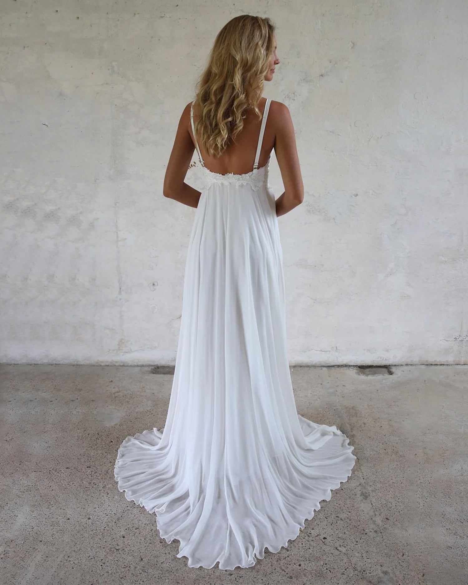 A-line Spaghetti Straps Lace Top Boho Beach Wedding Dresses