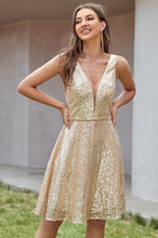 Deep V Neck Sleeveless Sequin Short A Line Dress