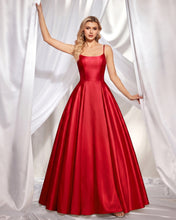 A-line Scoop Floor-Length Satin Prom Dress With Pockets