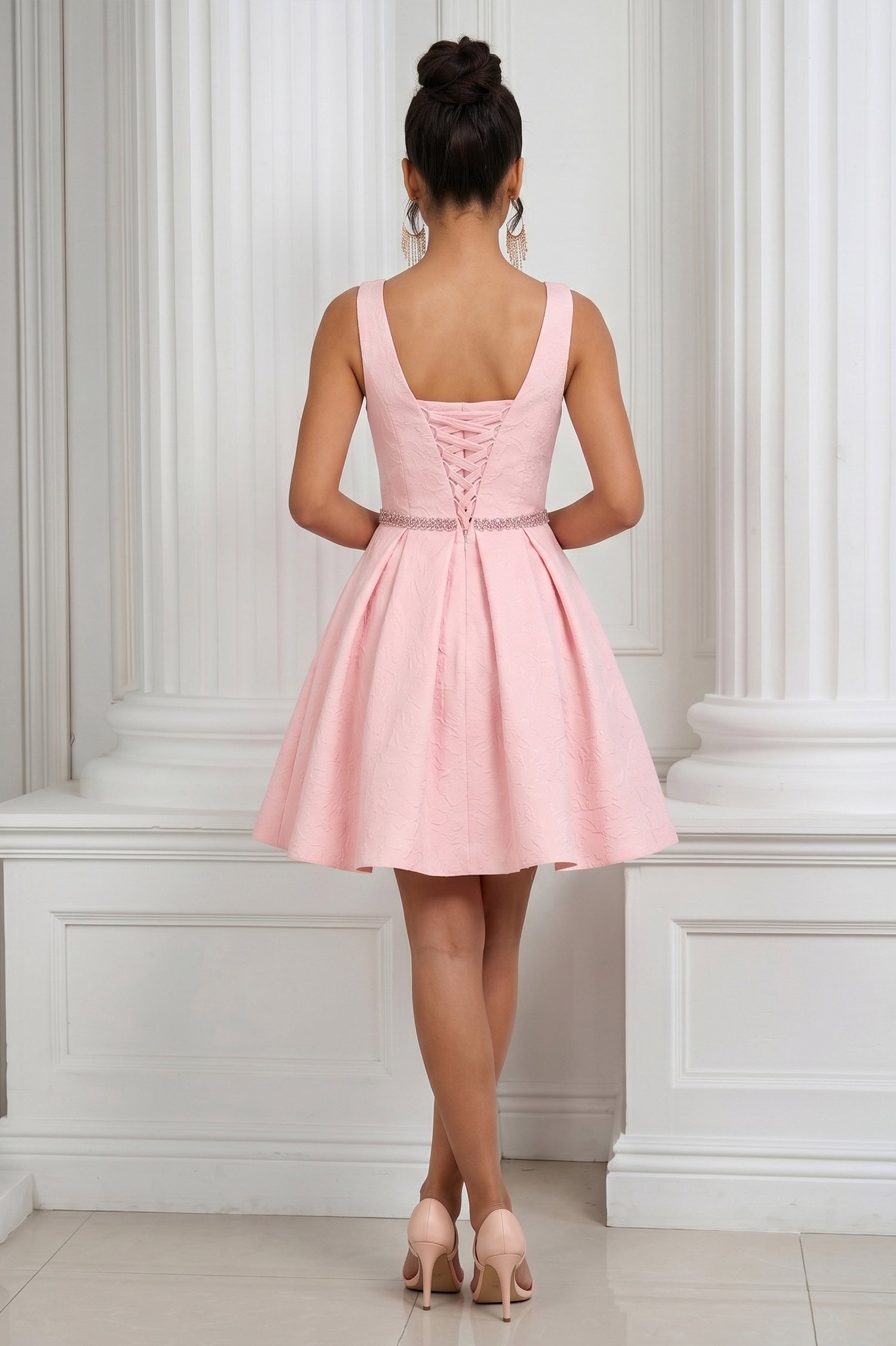A-line Sleeveless Beading Short Prom Dresses with Pockets