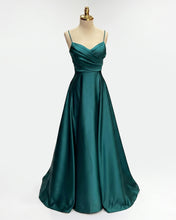 A-line Spaghetti Straps Sweep Train Satin Prom Dress With Pleated