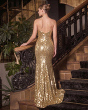 Sparkly Strapless Gold Mermaid Sequined Formal Dress