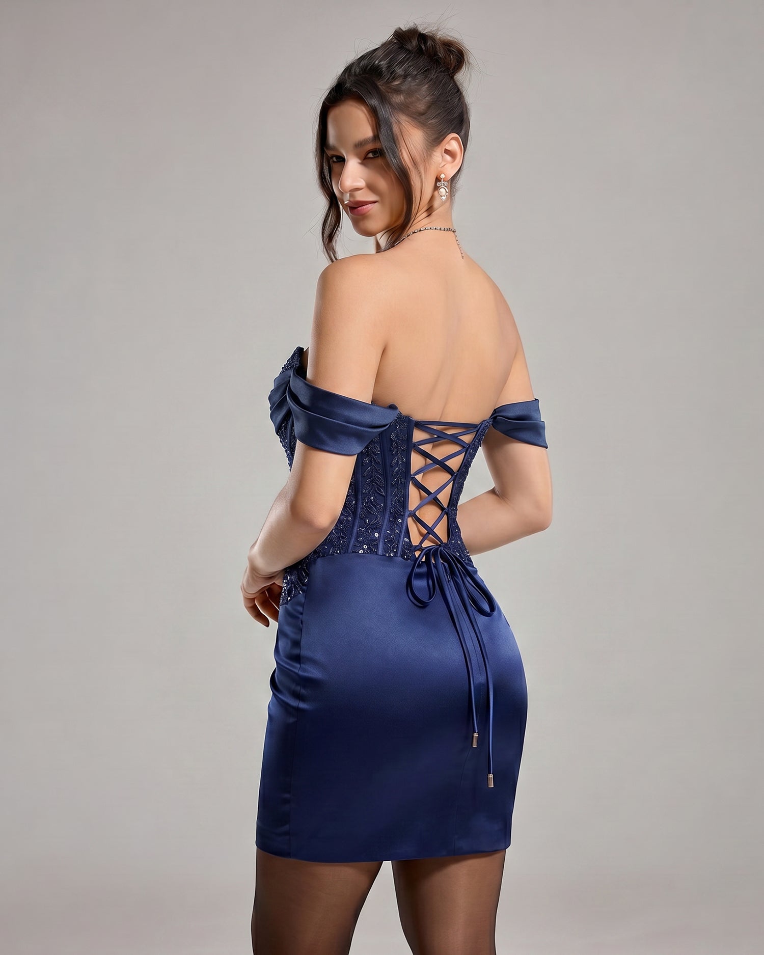 Navy Blue Bodycon Satin Pleated Short Homecoming & Cocktail Dresses