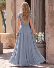 Dusty Blue A-line V Neck Long Floor-Length Chiffon Dresses