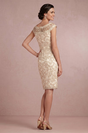 Cap-Sleeve Illusion-Neck Lace Sheath Mother of the Bride Dress