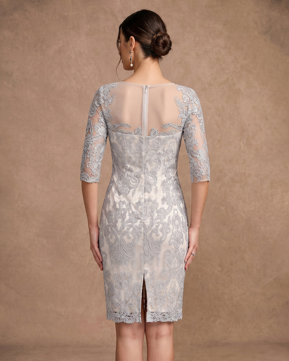 Half-Sleeve Lace Sheath Mother of the Bride Dress with Chiffon Jacket