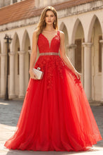 Deep V Neck Sleeveless Long Prom Dress