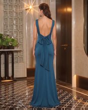 Ink Blue V Neck Mermaid Sleeveless Silk like Satin Ruched Prom Dress