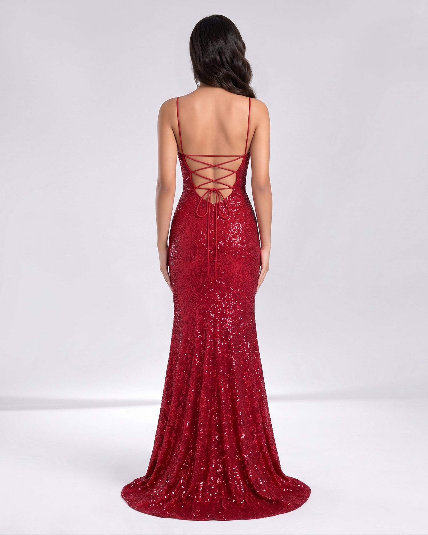 Sparkly Red Sequin Mermaid Slit Long Prom Dress