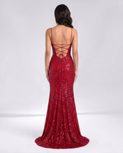 Sparkly Red Sequin Mermaid Slit Long Prom Dress