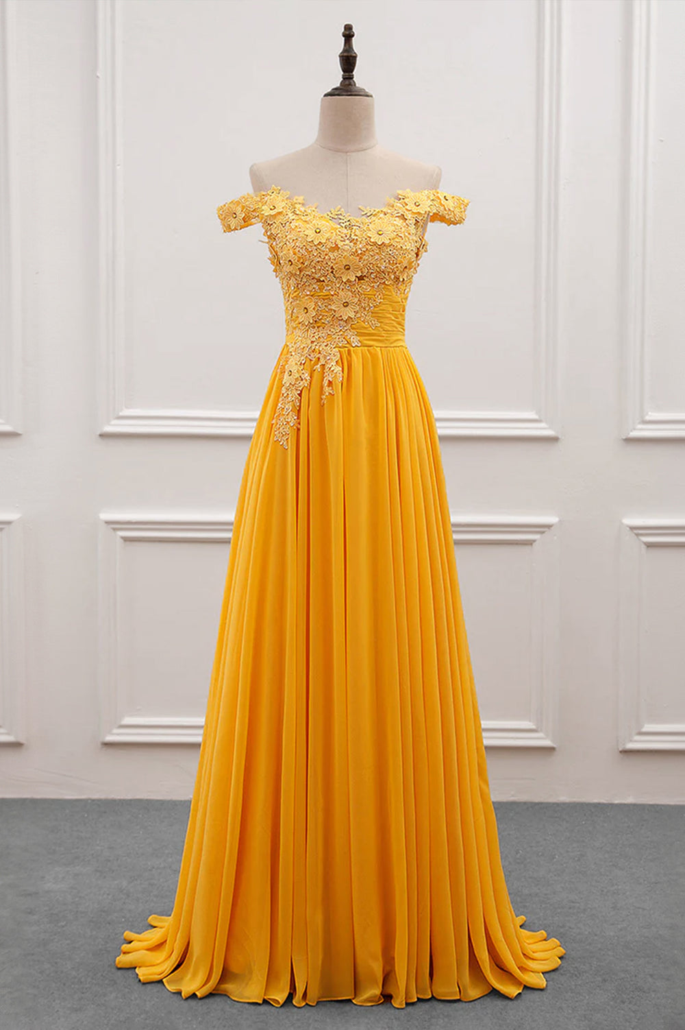 Ruched Off-the-Shoulder Lace and Chiffon A-Line Bridesmaid Dress