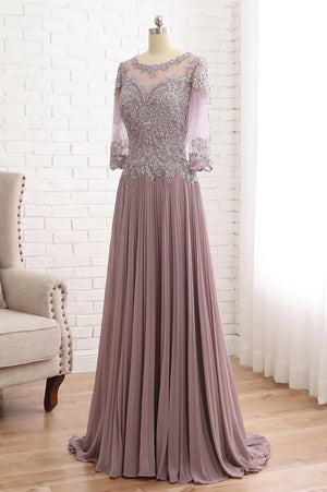Half-Sleeve Lace and Pleated Chiffon Mother of the Bride Dress