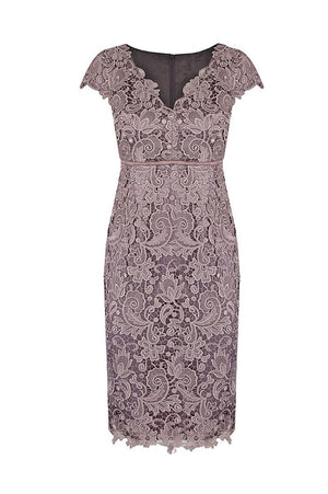 Scalloped-Hem Cap-Sleeve Lace Sheath Mother of the Bride Dress