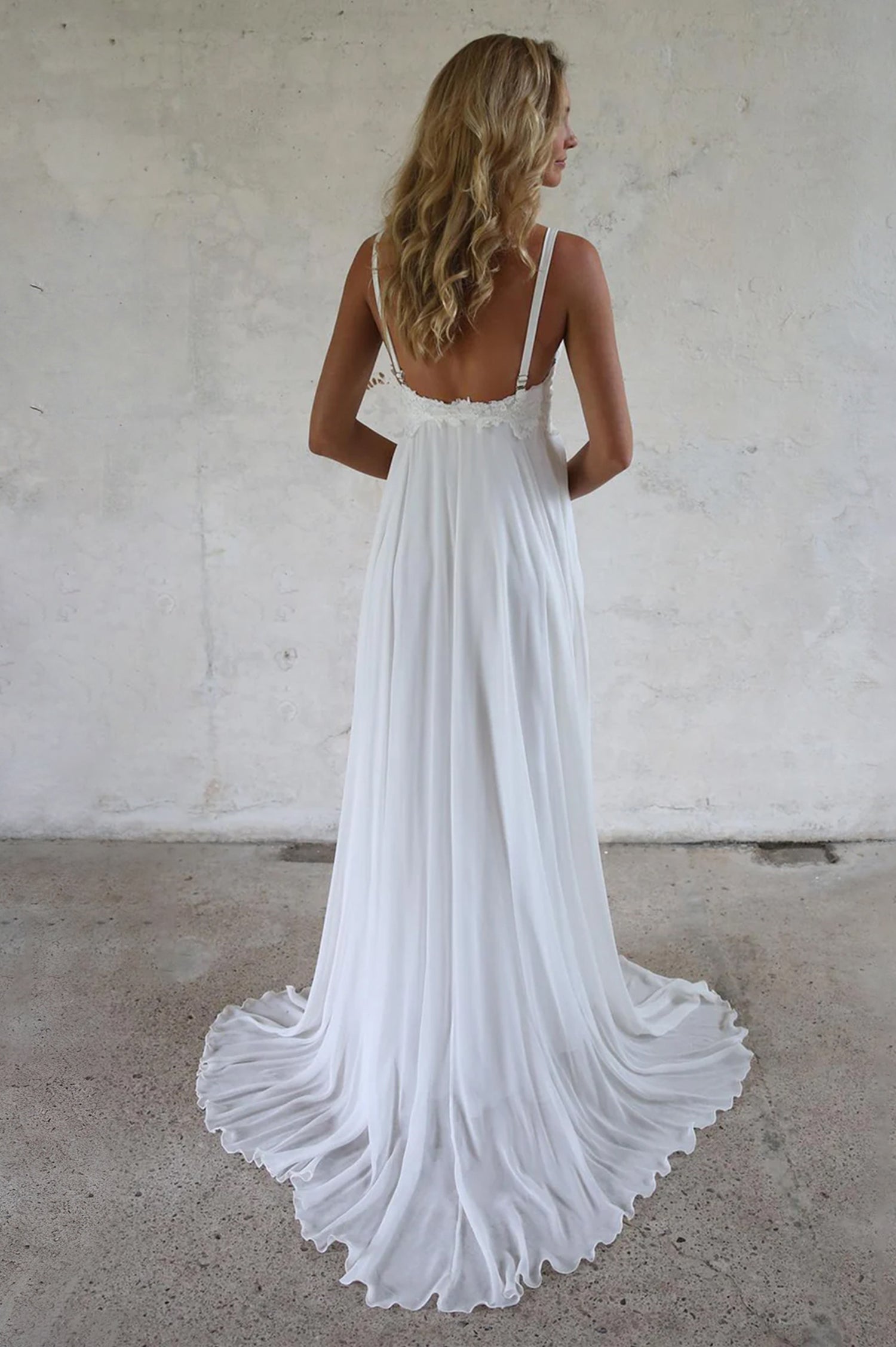 A-line Spaghetti Straps Lace Top Boho Beach Wedding Dresses