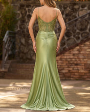 Green Applique Pleated Mermaid Prom Dress