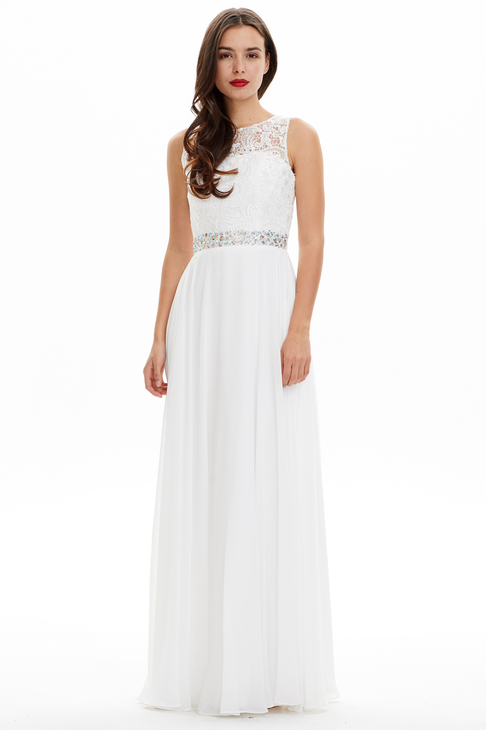 Lace and Chiffon A-Line Wedding Dress with Illusion Neckline