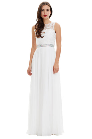 Lace and Chiffon A-Line Wedding Dress with Illusion Neckline