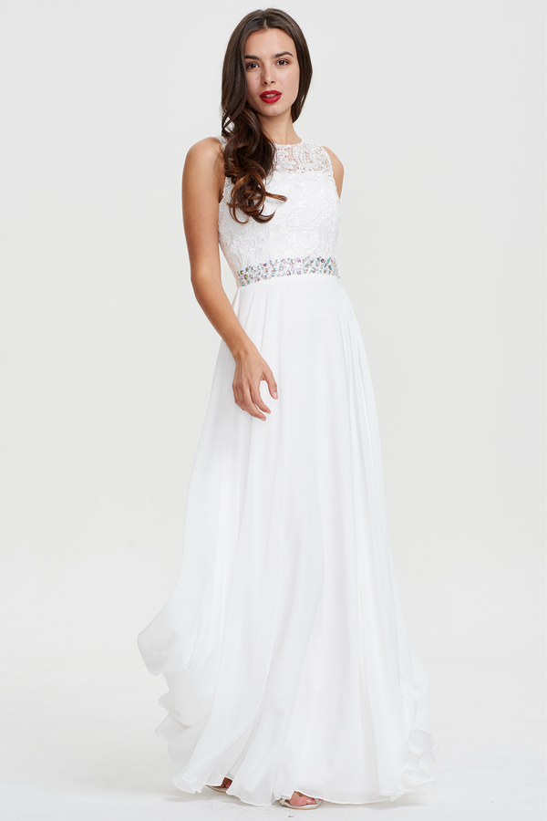 Lace and Chiffon A-Line Wedding Dress with Illusion Neckline