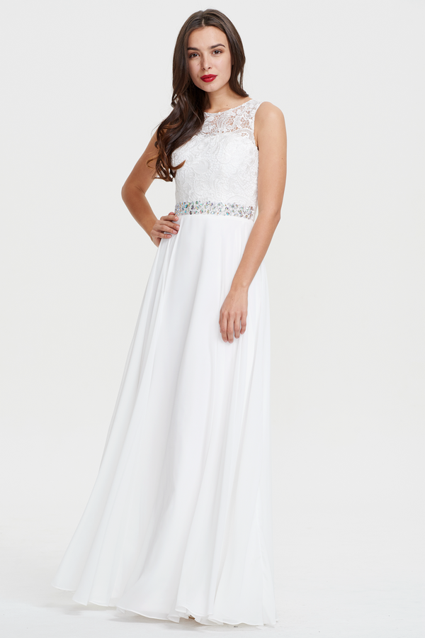 Lace and Chiffon A-Line Wedding Dress with Illusion Neckline