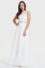 Long Scoop Neck A-line Sleeveless Lace Appliques Chiffon Prom Dress
