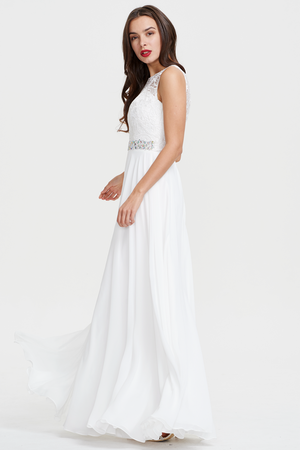 Lace and Chiffon A-Line Wedding Dress with Illusion Neckline