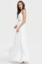 Long Scoop Neck A-line Sleeveless Lace Appliques Chiffon Prom Dress