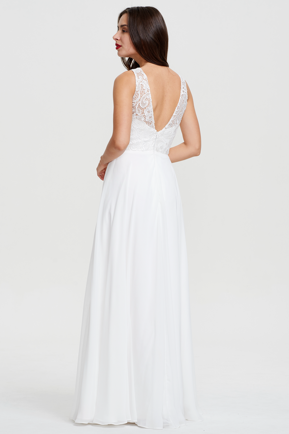 Lace and Chiffon A-Line Wedding Dress with Illusion Neckline