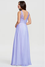 Long Scoop Neck A-line Sleeveless Lace Appliques Chiffon Prom Dress