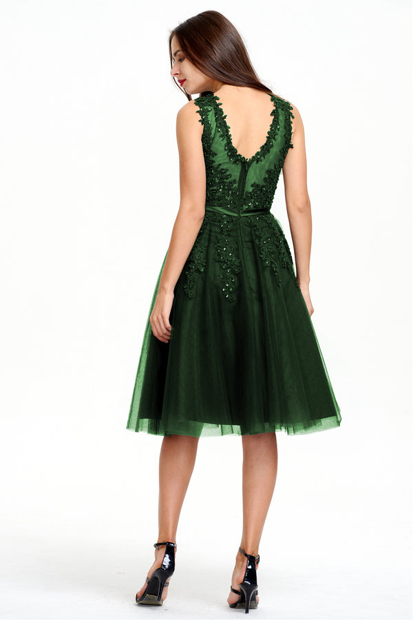 Illusion-Back Lace-Applique Tulle A-Line Homecoming Dress