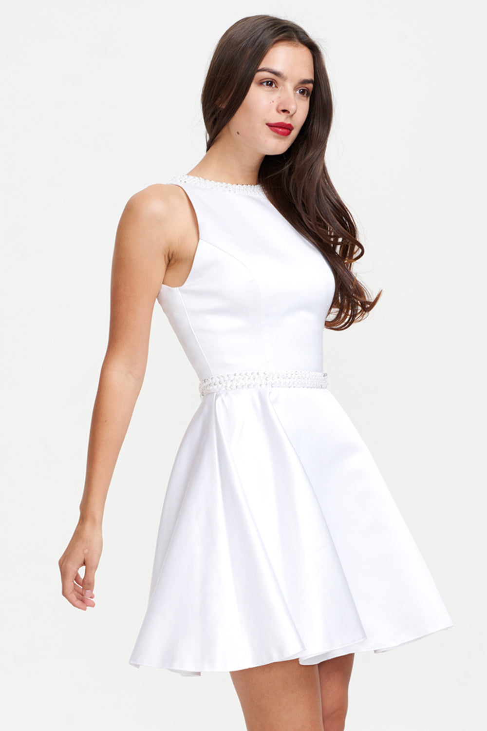 High-Neck Satin A-Line Short Homecoming Dress