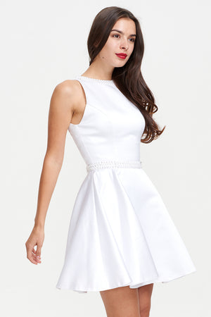 White High-Neck Satin A-Line Short Homecoming Dress