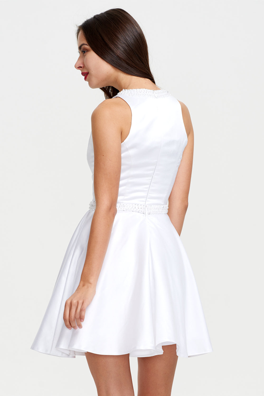 High-Neck Satin A-Line Short Homecoming Dress