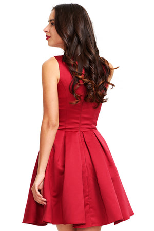 Ruby Red Short Pleated Satin A-Line Homecoming Dress with Waist Rosette