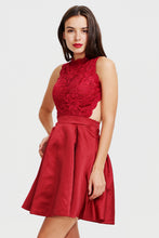 A-line Scoop Neck Short Satin Homecoming Dress With Lace