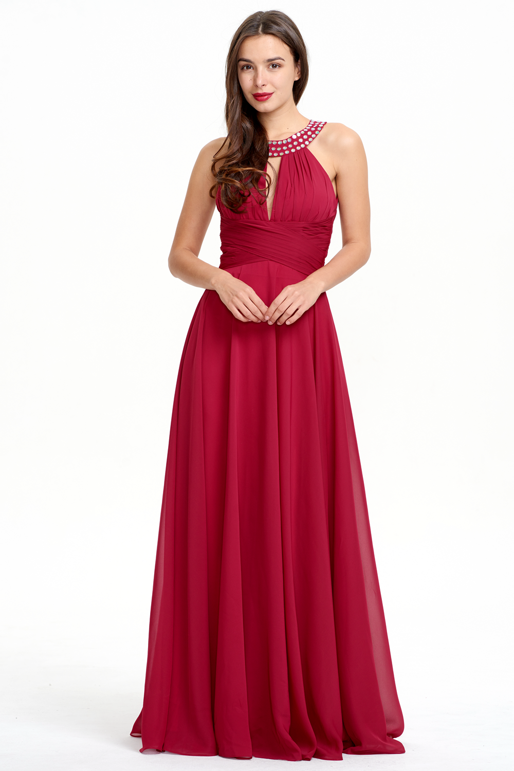 Halter Chiffon A-Line Evening Dress with Keyhole Neckline