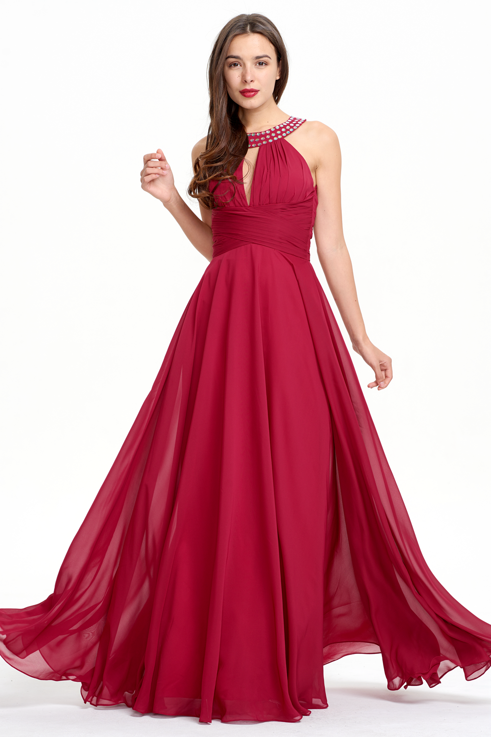 Halter Chiffon A-Line Evening Dress with Keyhole Neckline