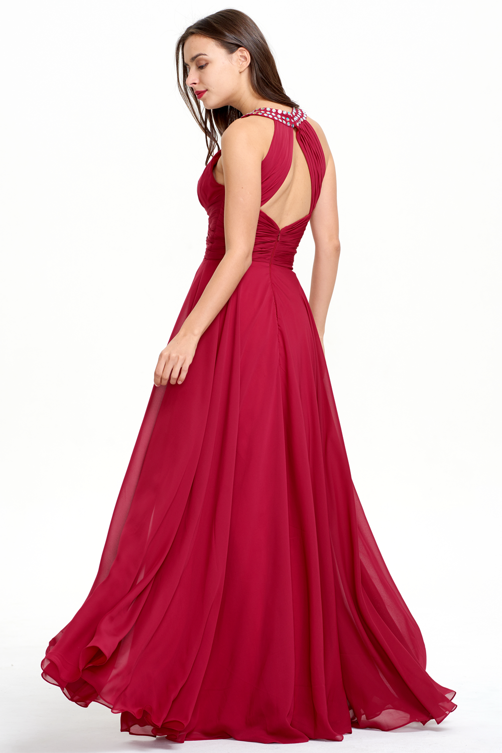 Halter Chiffon A-Line Evening Dress with Keyhole Neckline