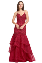 Thin strap V-Neck Mermaid Lace Appliques Prom/Evening Dresses