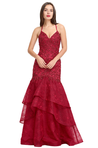 Thin strap V-Neck Mermaid Lace Appliques Prom/Evening Dresses