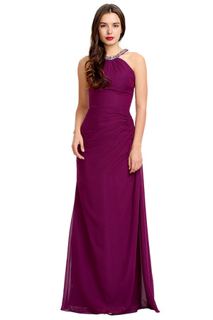 Ruched Halter Chiffon Sheath Bridesmaid Dress