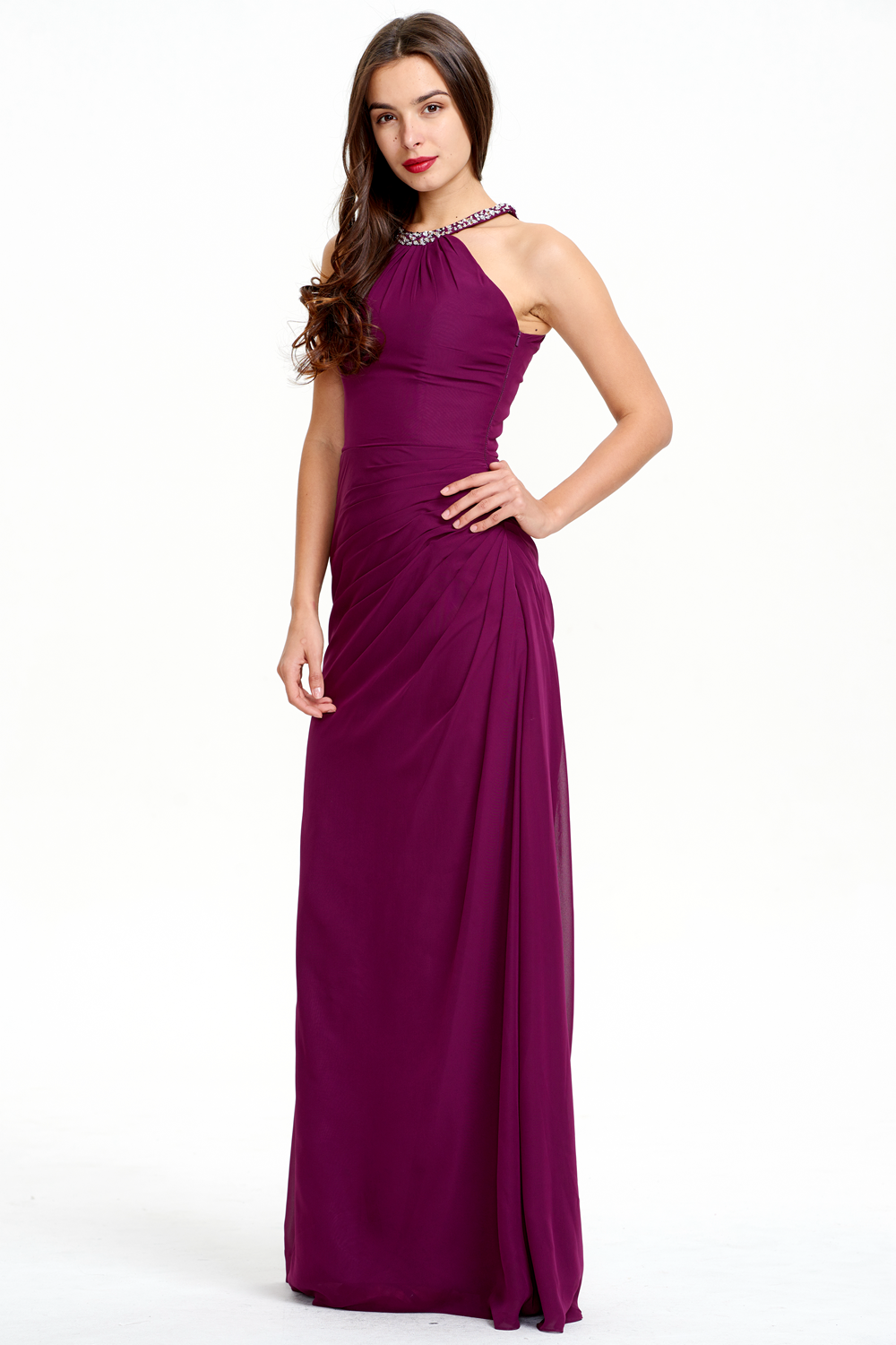 Ruched Halter Chiffon Sheath Bridesmaid Dress