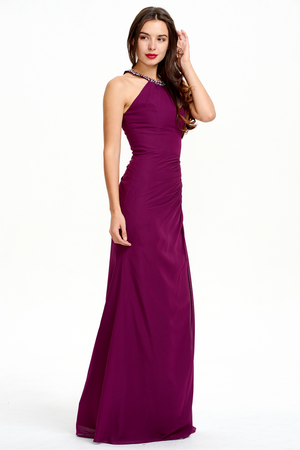 Ruched Halter Chiffon Sheath Bridesmaid Dress
